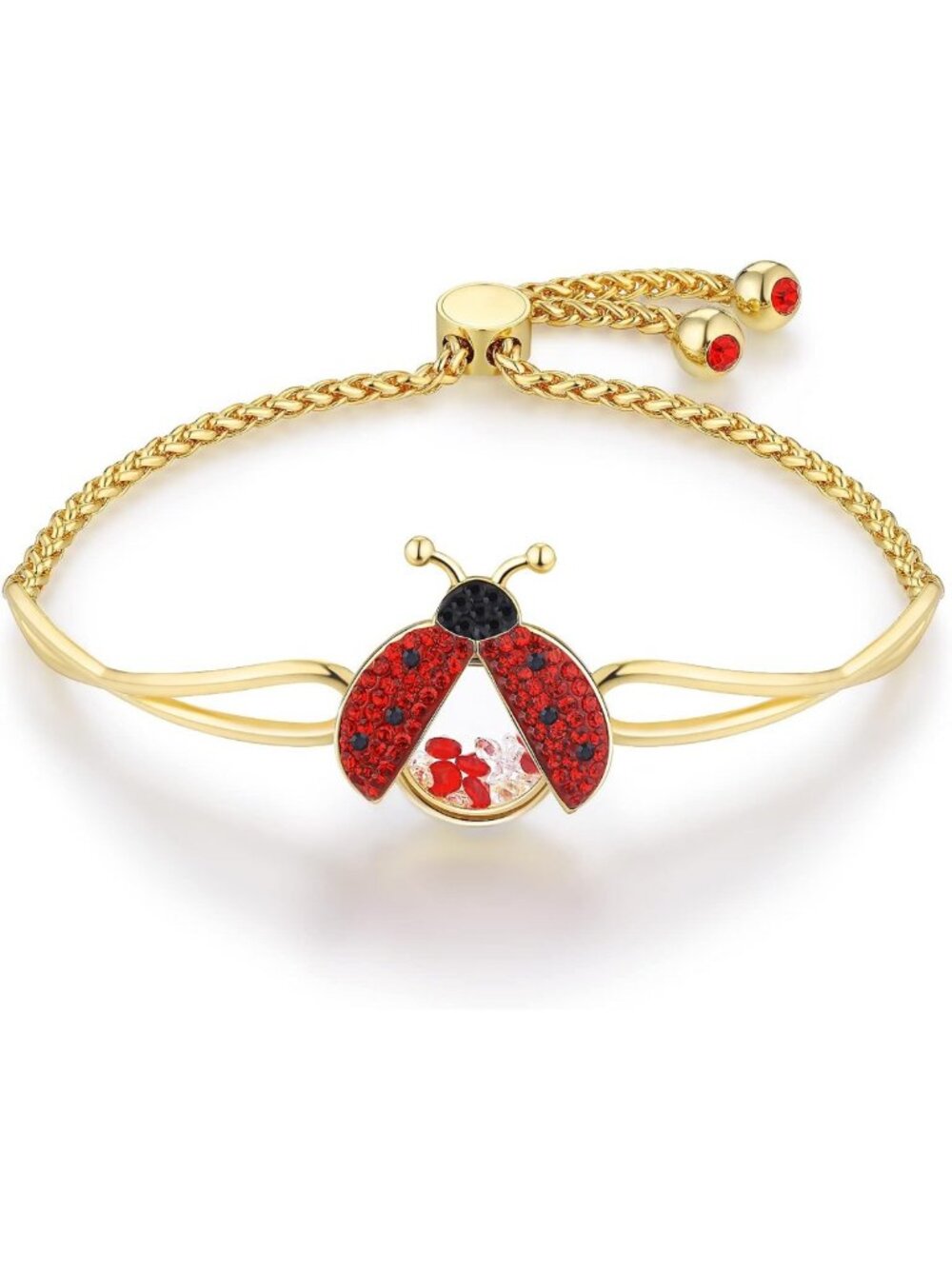 Cute Ladybug Bracelet with Cubic Zirconia & Floating Crystals - Perfect Gift for
